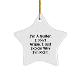 Quilter Gifts from Family and Friends - White Star Ornament with Funny Quilter Quote, Perfect for Christmas Unique Gifts - Image 1